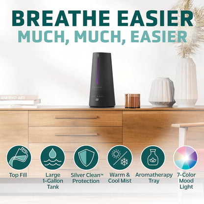 PureGuardian 1.5 Gal Ultrasonic Warm & Cool Mist Humidifier with UV-C Light, IntelliSense Humidistat, 90-Hr Runtime, for Large Rooms up to 540 Sq. Ft., Black, H5665B