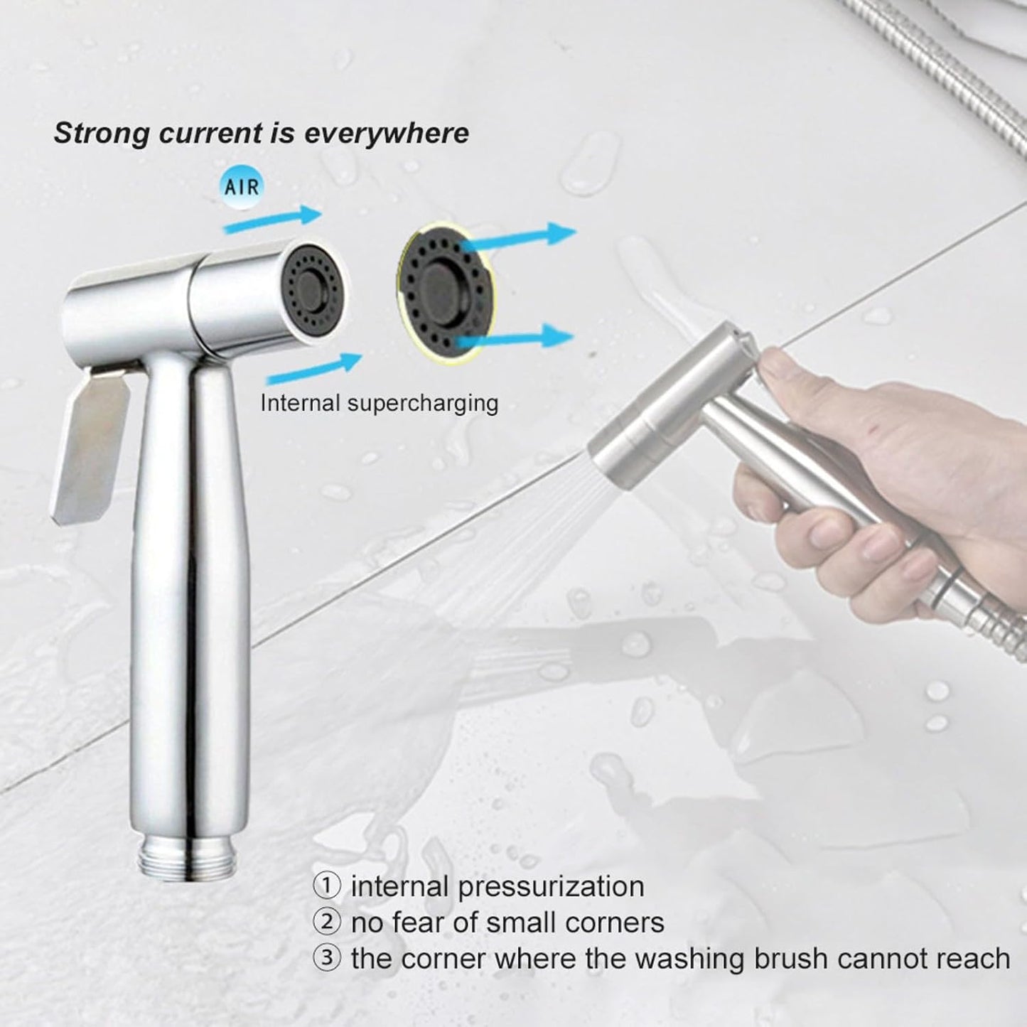 Generic Handheld Bidet Sprayer for Toilet, Hand held Stainless Steel Toilet Bidet Sprayer Kit, Hose with Anti-Leak Hose&High Pressure, for Personal Hygiene, Toilet Clean, Baby Diaper Cloth (Black)