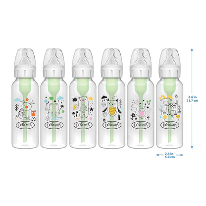 Dr. Brown's Natural Flow Anti-Colic Options+ Narrow Baby Bottle, Frog and Pig, 8 oz/250 mL, with Level 1 Slow Flow Nipple, BPA-Free, 0m+, 2-Pack