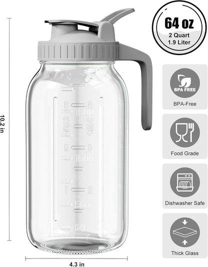 OneDream Breast Milk Pitcher 32oz Glass Pitcher with Lid, Formula Pitcher Leakproof Drip-Free Spout, Wide Mouth Mason Jar Pitcher for Easy Pouring, Dishwasher Safe Breastmilk Storage Pitcher