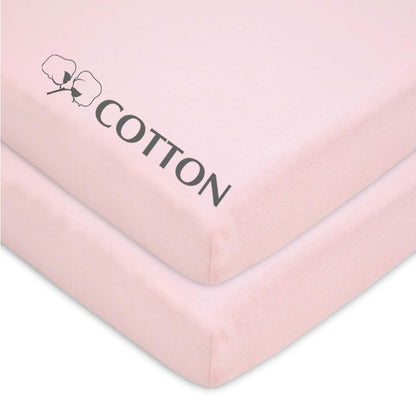 American Baby Company 2 Pack 100% Natural Cotton Fitted Pack and Play Sheets 39" x 27" - Soft & Breathable Pack N Play Sheets for Playard & Mini Crib Mattress, Pink Stars/Zigzag, for Boys & Girls