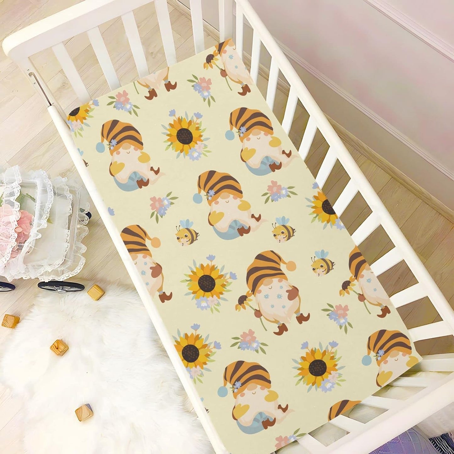 Fall Cute Mushroom Leaves Fitted Crib Sheets Stretchy Portable Playard Sheets for Baby Toddler, Breathable Soft Mini Crib Mattress 52 x 28 in for Boys and Girls