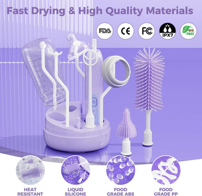Electric Bottle Brush Cleaner,Rechargable Electric Baby Bottle Brush Cleaner with Thermometer,Silicone Bottle/Nipple/Straw Brush,Drying Rack,Travel Bottle Cleaner Kit for New Moms (Pink)