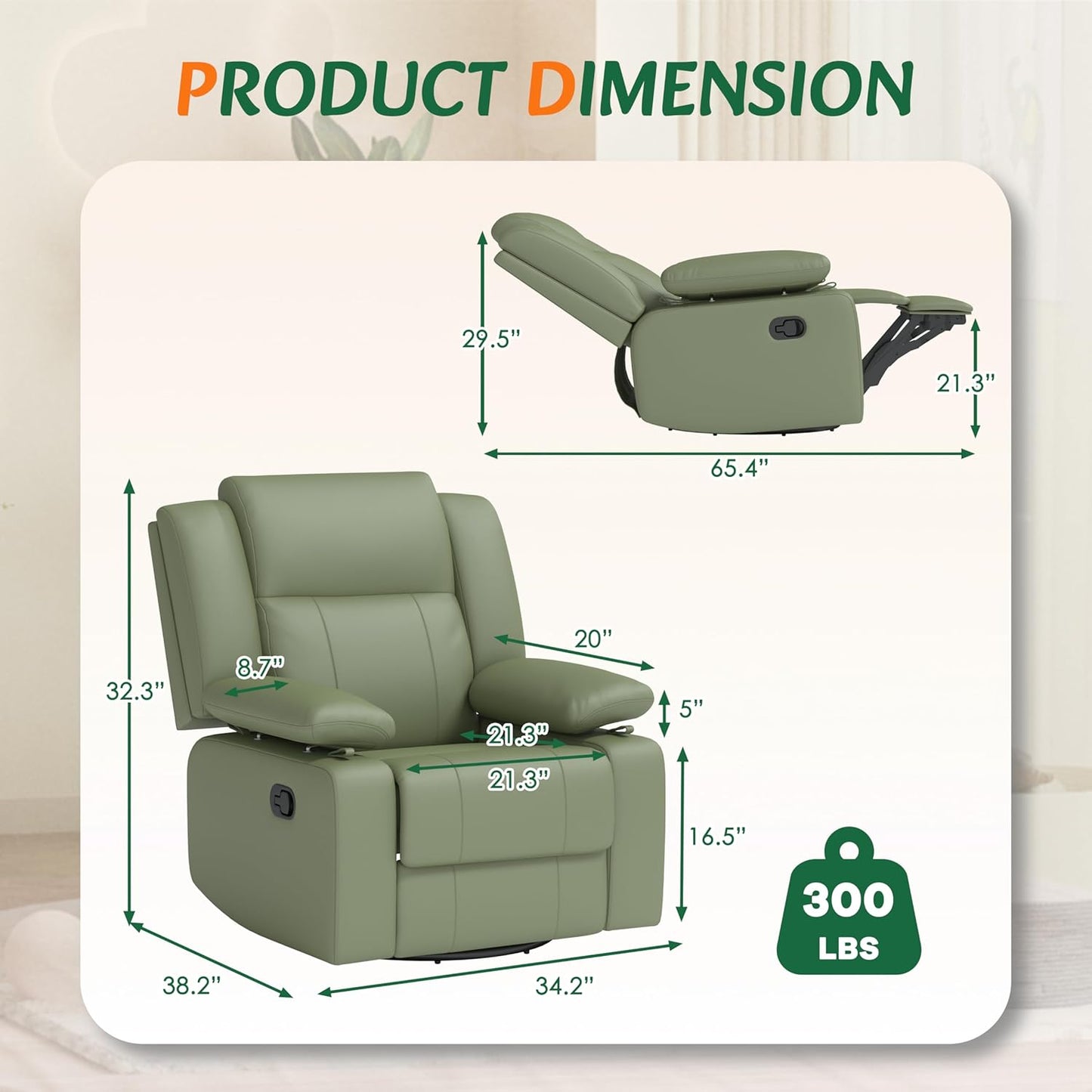 AILEEKISS Nursery Glider Recliner Chair with Adjustable Armrests, Swivel Rocking Recliner for Breastfeeding Moms, 360° Swivel, 30° Rocking, 90°-160° Recline, Easy-Clean Nursery Chair(White)
