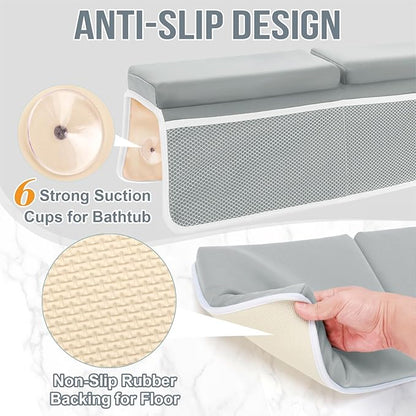 Bath Kneeler and Elbow Rest Pad Set, Thick and Quick Dry Kneeling Pad Support for Knee and Arm, Extra Large Baby Bath Kneeler Pads Bathtub Mat with Toys Organizer for Baby Bath Time, Grey