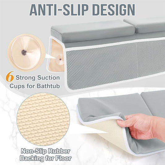 Bath Kneeler and Elbow Rest Pad Set, Thick and Quick Dry Kneeling Pad Support for Knee and Arm, Extra Large Baby Bath Kneeler Pads Bathtub Mat with Toys Organizer for Baby Bath Time, Grey