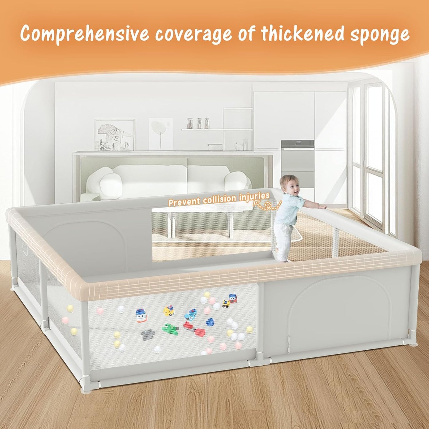 Hiaksedt 79x79 Inch Baby Playpen for Babies and Toddlers, Extra Large Play Yards for Indoor & Outdoor with Zipper Gates, Breathable Mesh with Anti-Slip Base