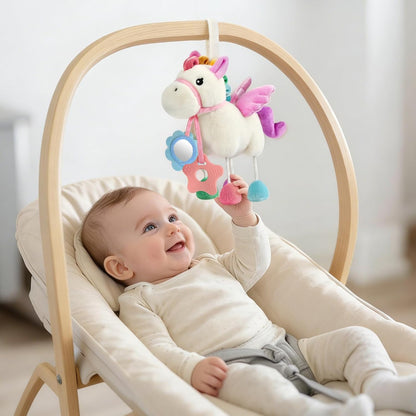 TYRY.HU Baby Stroller or Car Seat Toy,Soft Plush Stroller & Cot Hanging Toys, Rattle Sensory Developmental Activity Toy-Textured Ribbons&Crinkle Sounds&Silicone Teether, Gift for 0 3 6 9 12 Months