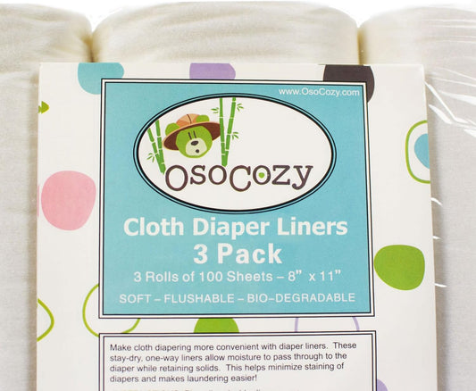 OsoCozy Flushable Diaper Liners 3 Pack - Makes Cloth Diapering Laundering Easier - Super Soft and Gentle on Baby’s Skin -100 Sheets per roll -3 Rolls.