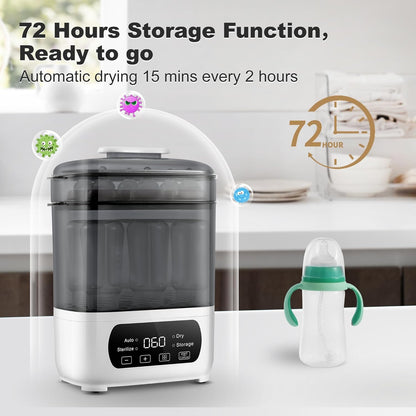 AMZBABYCHEF 4-in-1 Baby Bottle Steamer and Dryer, Electric Steamer with Fast Drying, Universal Fit for All Bottles, LED Touch Screen & Auto Shut-Off Protection (Grey)