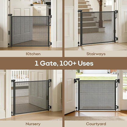 SPACEANY Retractable Safety Baby Gate or Mesh Dog Gate,Durable Portable Mesh Retractable Gate,Easy to Use for Stairs, Doorways, Hallways, Indoor, Outdoor, 33.5" Tall, Up to 45" Wide, Black