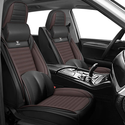 Seat Covers Fit for Mini Convertible 2009-2025 Premium Leather Car Seat Covers, Waterproof Non-Slip and Airbag Compatible, Fashion Car Seat Protector (Black Red,Front Set with Pillow)