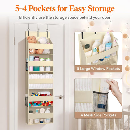 Lifewit 1 Pack Over the Door Organizer, 5 Section Clear Window Hanging Storage with 4 Side Pockets, Sturdy Anti Tilt 40 lbs Load Behind Door for Closet, Bedroom, Bathroom, Nursery, Dorm, Gray