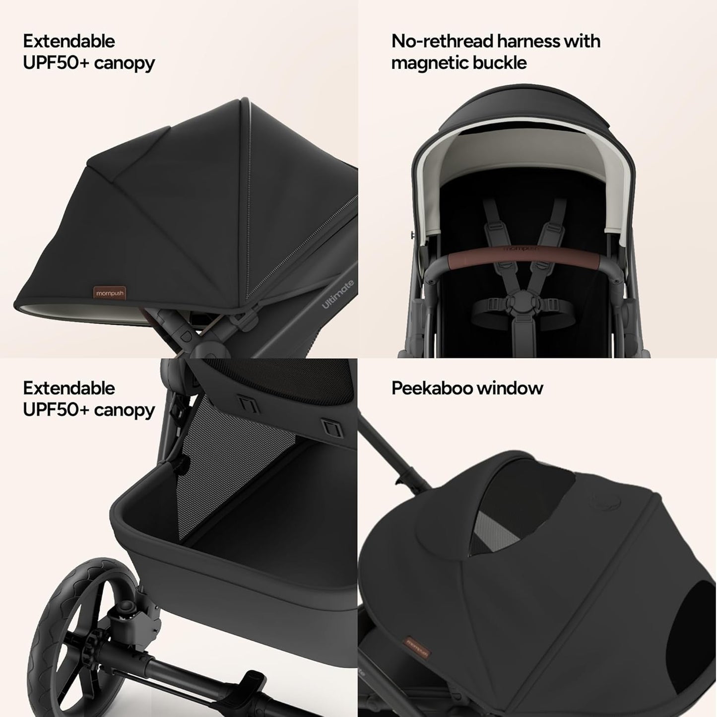 Mompush Ultimate2 Baby Stroller, Premium Convertible Full-Size Stroller for Toddler, Reversible Seat with One Hand Recline Adjustment, Car Seat Adapter Included