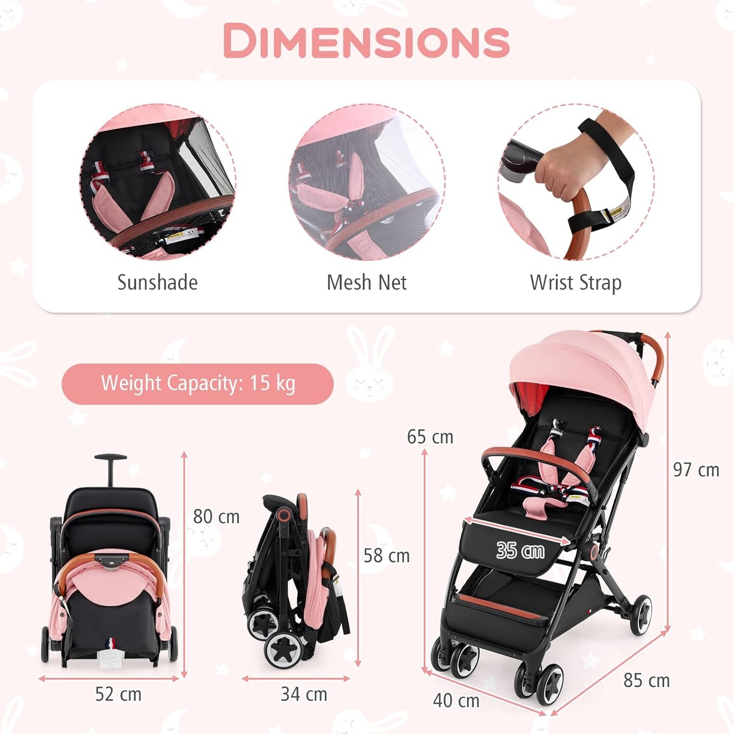 HONEY JOY Travel Stroller, One-Hand Quick Fold Lightweight Umbrella Stroller for Airplane, Wrist Wrap & Net, Multi-Position Recline, Overhead Friendly Compact Stroller for Newborn and Toddler(Gray)