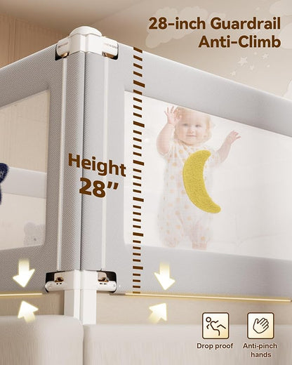 2 Piece Full Size Bed Rails for Toddlers, No-Drill Needed Baby Bed Rail Guard with Height Adjustable, Thickened Child Safety Side Railing Guards/Bedrail for Kids,Grey Star Design, 54x74.8Inches