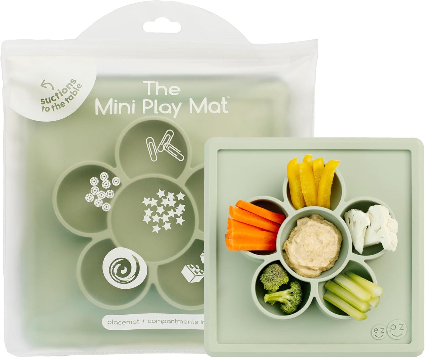 ezpz Mini Play Mat for Baby + Toddler (Blush) - 6 Months+ - Suction Plate with Flower Compartments for Crafts, Painting, Sorting, Snack Time - Promotes Pincer Grip