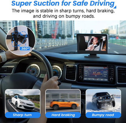 FEISIKE Car Baby Camera, 4.3'' HD Infrared Night Vision Function Baby Car Camera Display, Backseat Camera for Kid with 150° Wide View & 360° Rotatable Easy Installation in 5 Mins Rear Facing Mirrors