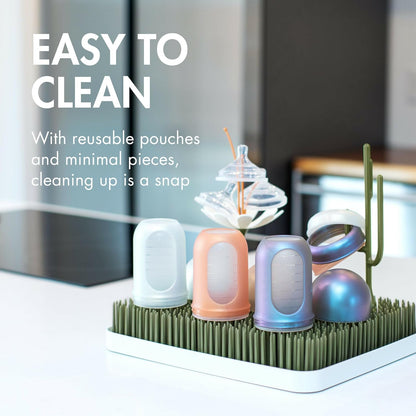 Boon Nursh Reusable Silicone Pouch Baby Bottles - Medium Flow Nipple - Silicone Baby Bottle Pouch and Nipple - Baby Feeding Essentials - Gray - 3-6 Months - 3 Count - 8 Ounce