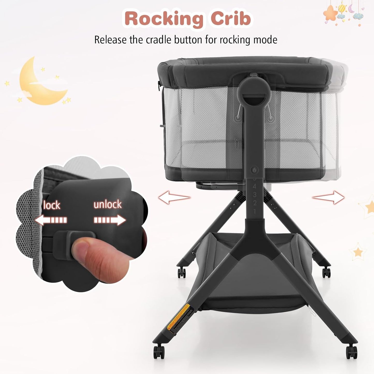 BABY JOY Bassinet Bedside Sleeper, Easy Folding Baby Crib w/All-Side Mesh, Storage Shelf, 7 Adjustable Heights, Mattress & Travel Bag for Safe Co-Sleeping, Portable Baby Bed for Newborn Infant -Gray