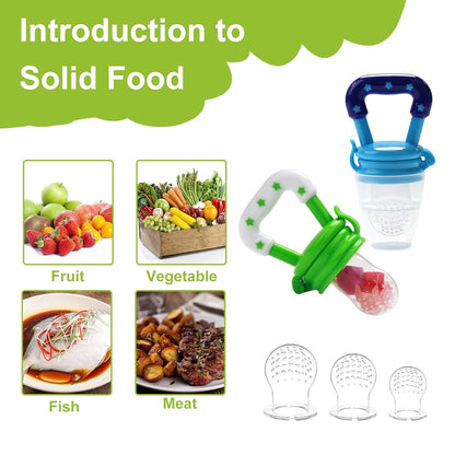 WAJIAYON Baby Fruit Feeder Pacifier - 12 Pack | 2 Infant Food Feeder Pacifier & 1 Babies Food Dispensing Spoon | Fresh Fruit Teethers for Babies | Silicone Feeder Baby,Infant Teething Feeders(Green)