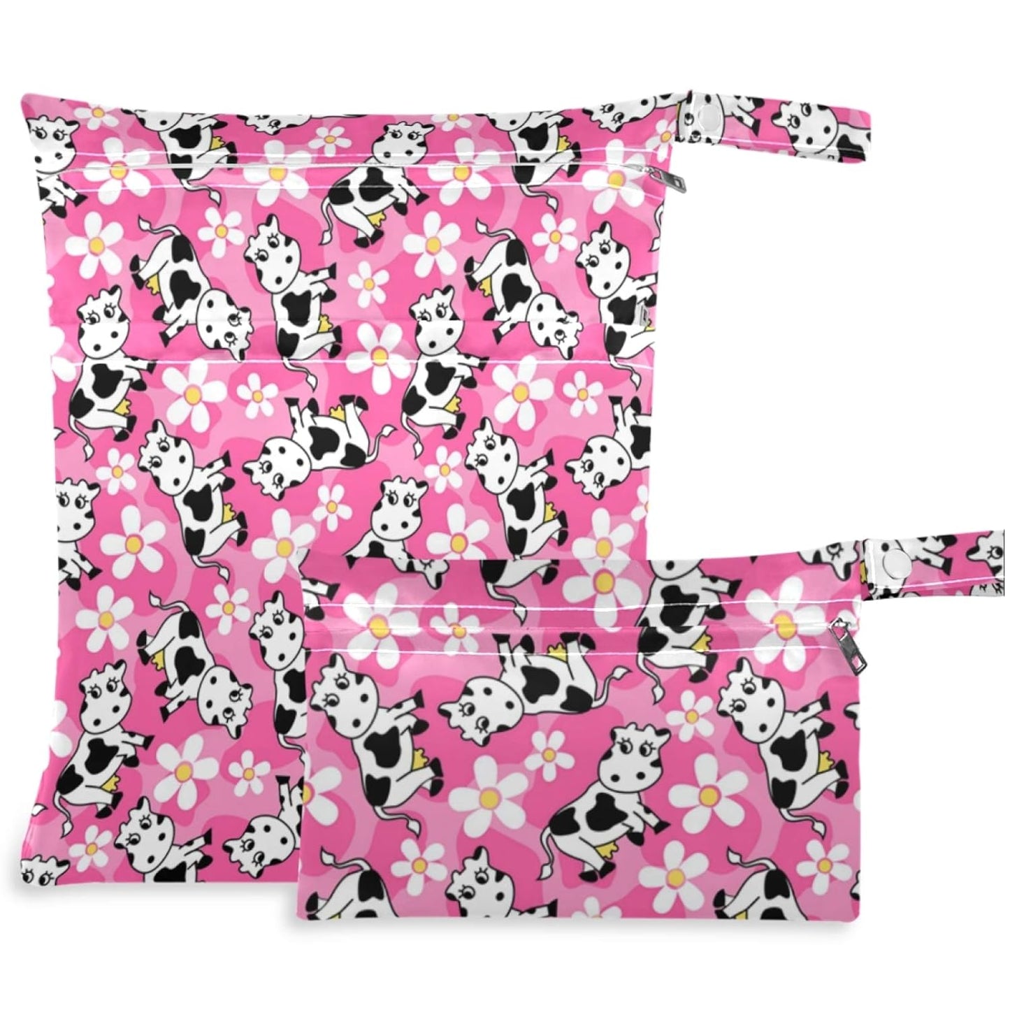 visesunny Leopard Grain 2Pcs Wet Bag with 2 Zippered Pockets Snap Handle Washable Reusable Roomy for Travel,Beach,Pool,Daycare,Stroller,Diapers,Dirty Gym Clothes, Wet Swimsuits, Toiletries