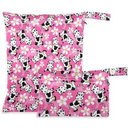 visesunny Leopard Grain 2Pcs Wet Bag with 2 Zippered Pockets Snap Handle Washable Reusable Roomy for Travel,Beach,Pool,Daycare,Stroller,Diapers,Dirty Gym Clothes, Wet Swimsuits, Toiletries