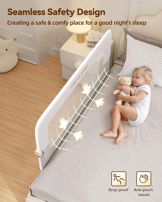 Baby Bed Rail Guard, 48in Thickened Toddler Bed Rail for Toddlers, Extral Tall Swing Down Kids Child Safety Side Railing Guards/Rails for Twin, Full, Queen, King Bunk Size Bed, White/Grey, 27”H