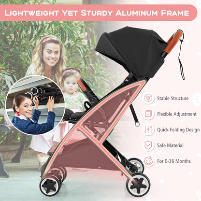HONEY JOY Travel Stroller, One-Hand Quick Fold Lightweight Umbrella Stroller for Airplane, Wrist Wrap & Net, Multi-Position Recline, Overhead Friendly Compact Stroller for Newborn and Toddler(Gray)