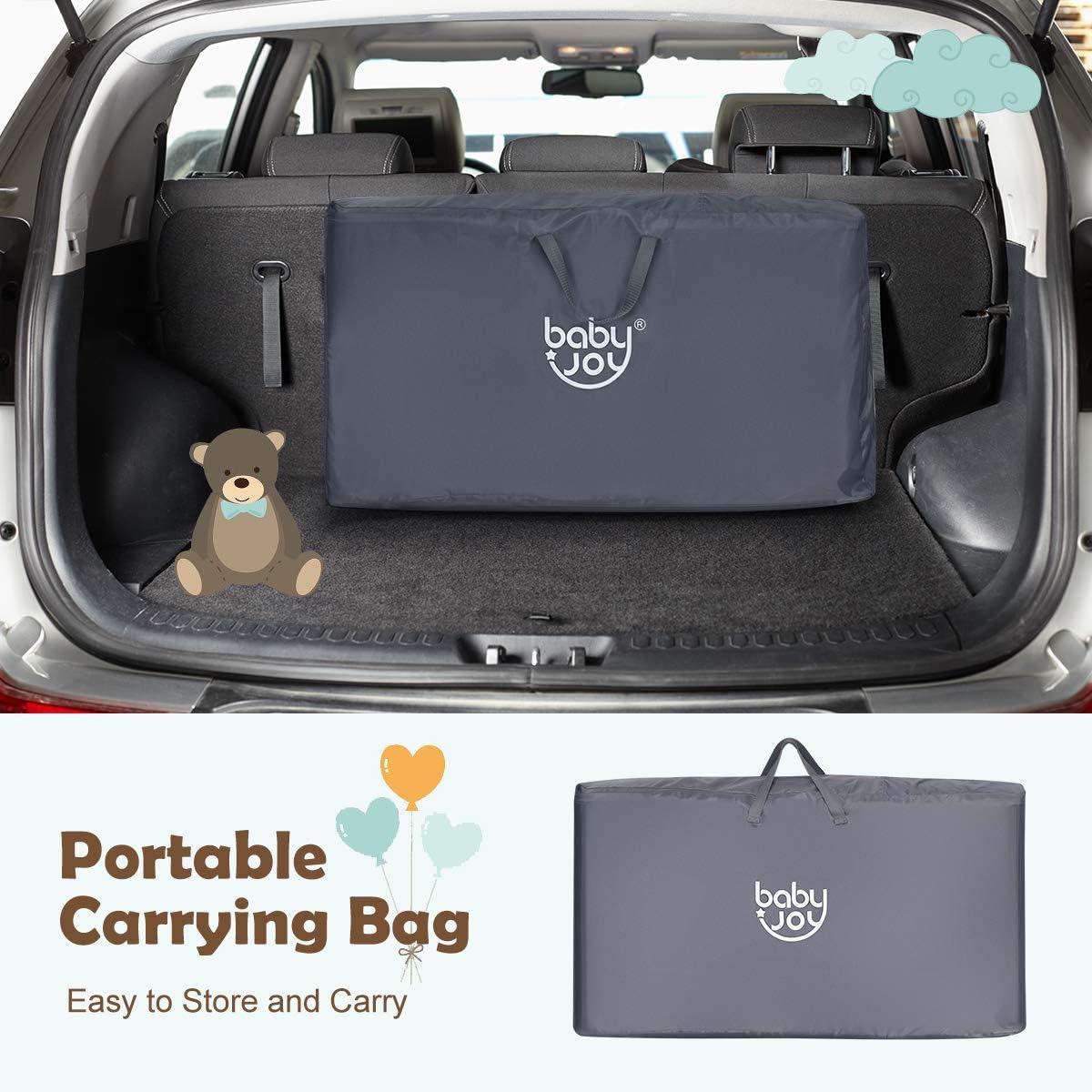 BABY JOY Baby Bedside Crib, Portable Travel Sleeper Bed Side Bassinet w/Carrying Bag, Newborn Bassinet to Infant, Kids Crib with Detachable Mattress, Height Adjustable Design, Breathable Mesh, Grey