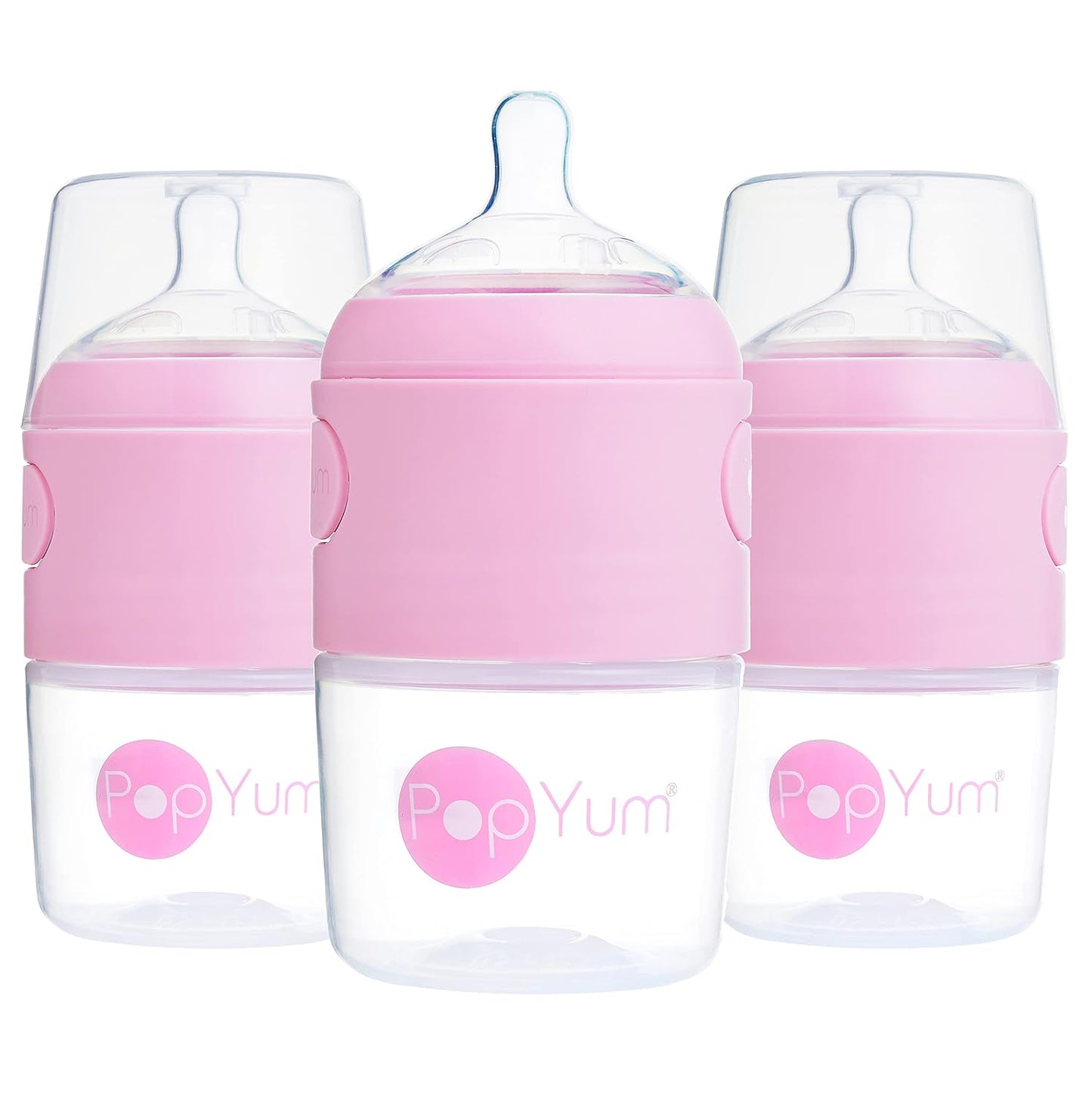 PopYum 9 oz Blue Anti-Colic Formula Making Baby Bottles, 3-Pack with #2 Medium Flow Nipples, 260 ml, BPA-Free, Natural Latch, Mixing, Dispenser
