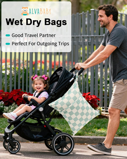 ALVA ALVABABY 3 Cloth Diaper Wet Dry Bags Waterproof Reusable with Two Zippered Pockets Travel Beach Pool Daycare Soiled Baby Items Yoga Gym Bag for Swimsuits or Wet Clothes Small medium Large - Colors A