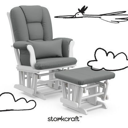 Storkcraft Tuscany Glider with Ottoman (Black/Gray) — GREENGUARD Gold Certified, Bonus Lumbar Cushion Included, Solid Wood Base, Smooth Motion, Award-Winning Nursery Rocking Chair, Glider and Ottoman