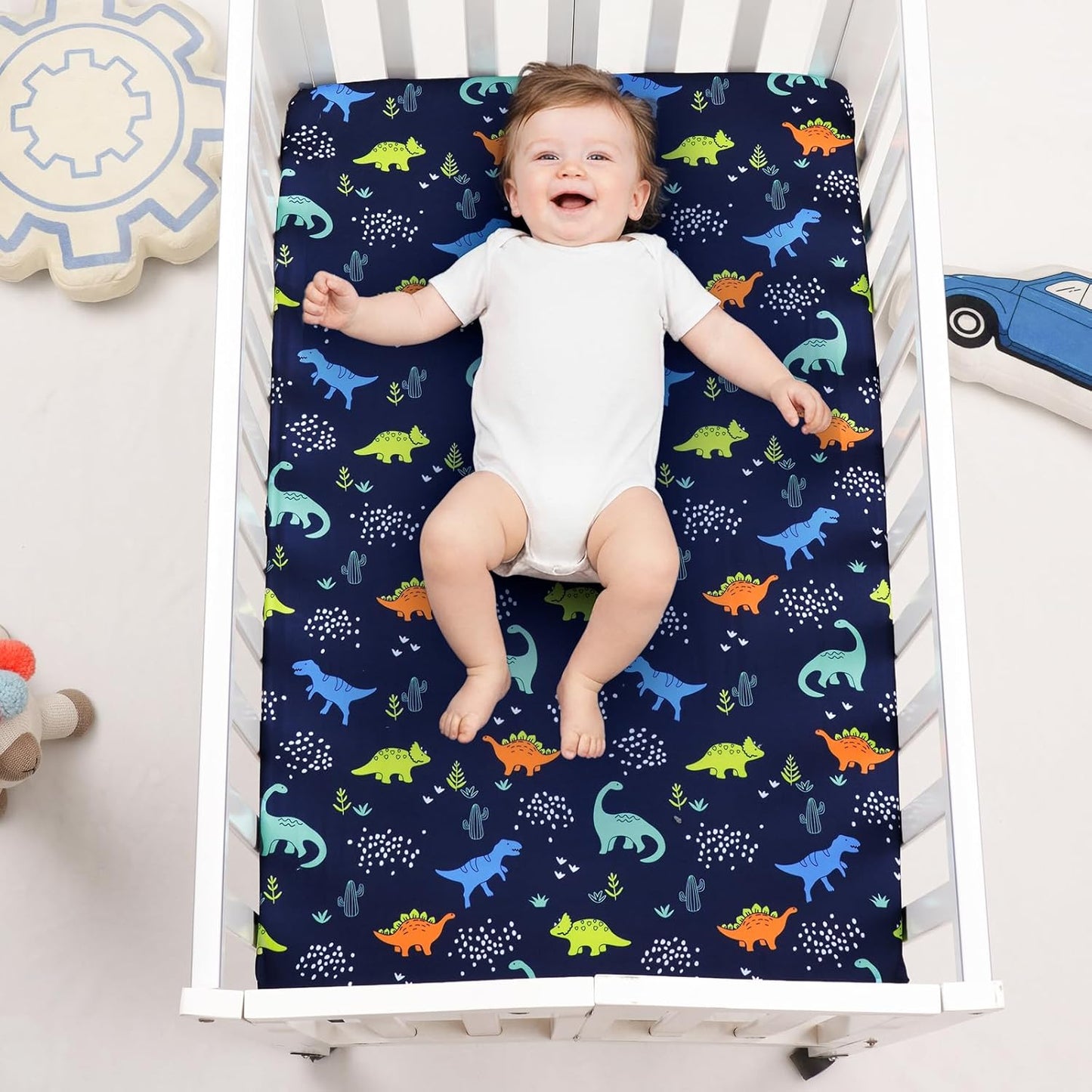 PHF 3 Pack Soft Mini Crib Sheets, Floral & Animal Pack N Play Sheets for Baby Boys Girls, No Slip Universal Fit for Pack N Play, Playard, Portable and Mini Crib Mattresses,Floral & Animal