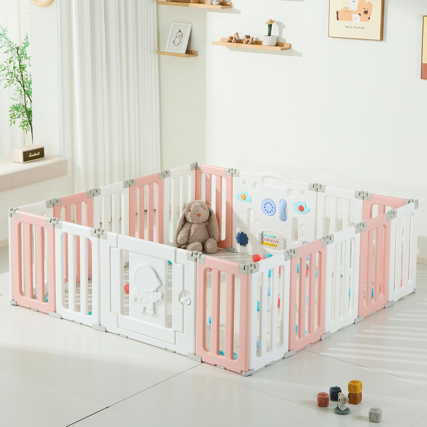 Bestgame Baby Play Pen, Foldable Play Pens for Babies and Toddlers, 14 Panels Extra Large Baby Playpen, Astronauts Portable Fence, Kids Gate Playpen Yard - Grey