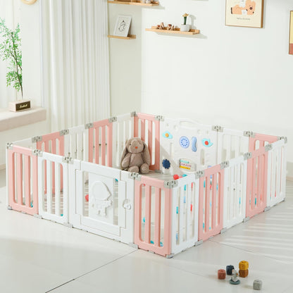 Bestgame Baby Play Pen, Foldable Play Pens for Babies and Toddlers, 14 Panels Extra Large Baby Playpen, Astronauts Portable Fence, Kids Gate Playpen Yard - Grey