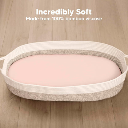 2-Pack Baby Bassinet Sheets Girl, Boy - 33x17 Viscose Derived from Bamboo Bedside Mattress Fitted Bassinet Sheets, Compatible with Halo Bassinest Swivel Sleeper, Baby Delight, Graco (Pecan)