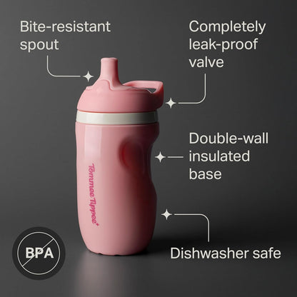 Tommee Tippee Insulated 9oz Sporty Spout Toddler Water Bottle, No Spill, Sippy Cups for Toddlers 1-3, Two-Piece Valve Helps Stop Spills, Green & Teal, BPA Free, Pack of 2