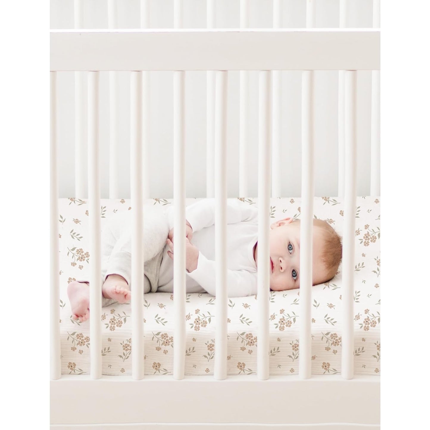 Konssy Muslin Mini Crib Sheets, 100% Soft Cotton Pack and Play Sheets for Pack N Play Mattress, Playard Baby Crib Sheets for Baby Girls (Floral, Pink)