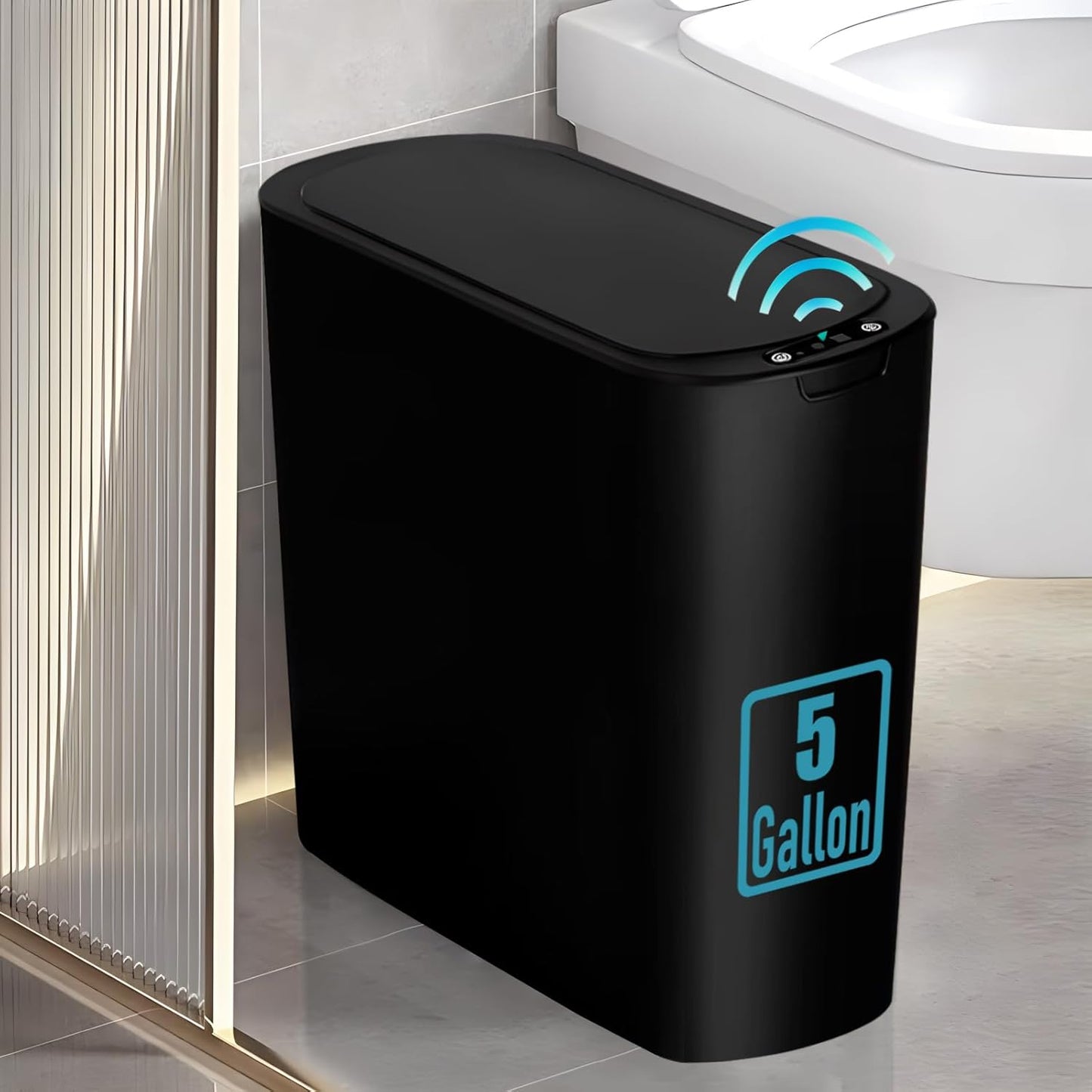TIPGO 5 Gallon Motion Senor Bathroom Trash Can with Lid, Automatic Garbage Can Touchless, Smart Plastic Waste Basket for Narrow Spaces, Bathroom, Office, Bedroom, Living Room (White)