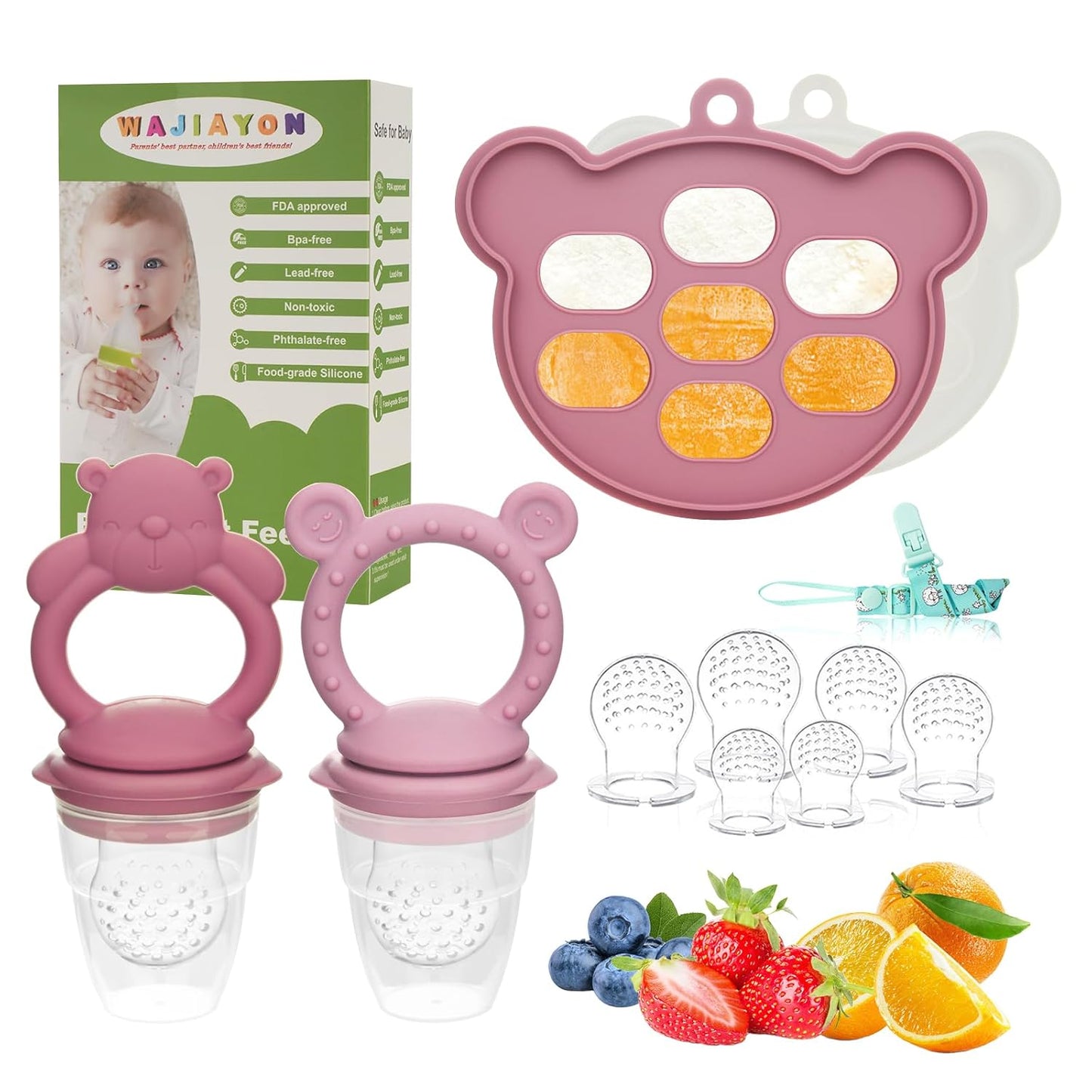 Baby Breastmilk Popsicle Molds & Baby Fruit Feeder (6 Pack), WAJIAYON Infant Food Freezer Tray Storage Containers, Silicone Teething Pacifier Feeder and Teether for Babies,Babies Feeder