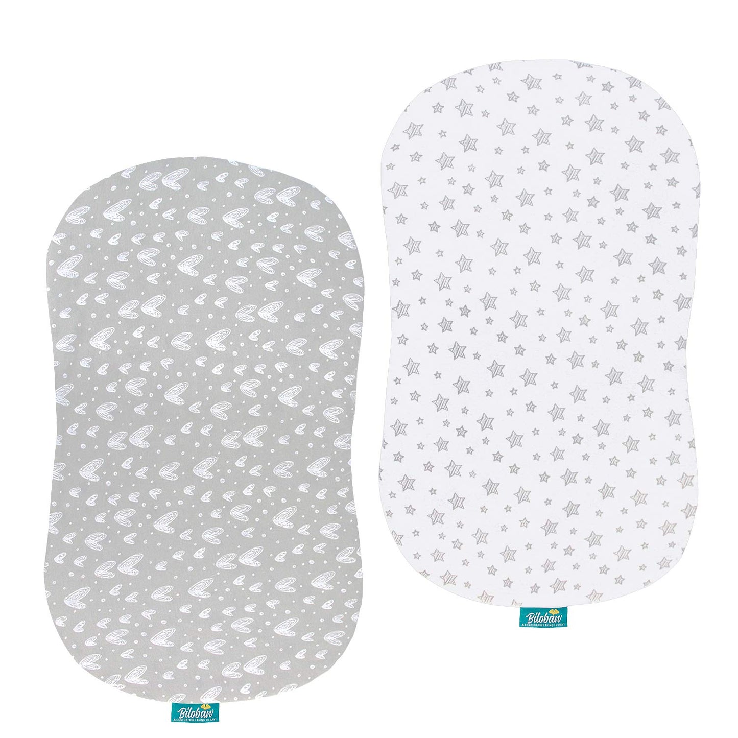 Bassinet Sheets Fit for Simmons Kids By The Bed City Sleeper Bassinet(Twins), Moses Basket and Hospital Bassinet, 100% Cotton, 2 Pack, Gray and White Print - Colors A