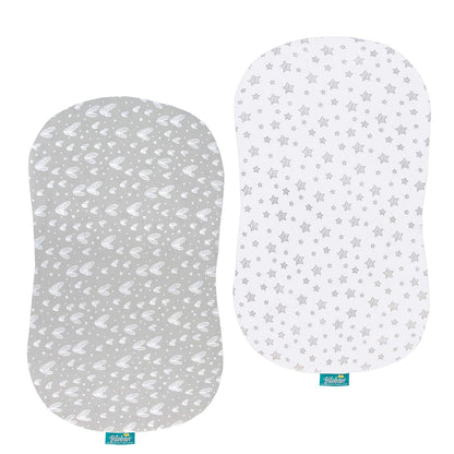 Bassinet Sheets Fit for Simmons Kids By The Bed City Sleeper Bassinet(Twins), Moses Basket and Hospital Bassinet, 100% Cotton, 2 Pack, Gray and White Print - Colors A