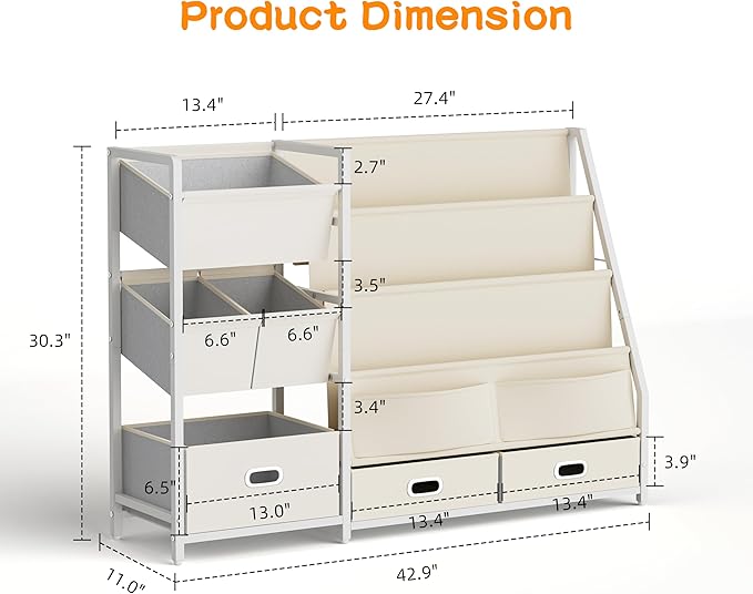 HAVLOTII Kids Bookshelf and Toy Storage - Book Shelf for Kids Rooms, Toddler Bookshelves Baby Bookcase for Nursery, Montessori Toy Organizer, 6 Toy Bins for Kids Toy Storage