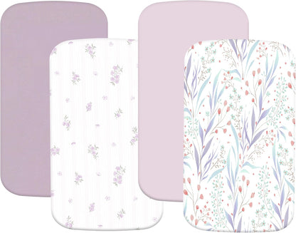 4 Pack Bassinet Sheets (19" x 33"), Compatible with Baby Delight, BabyBond, Dream On Me and Most Rectangle Bedside Sleeper Bassinet Mattress, Soft and Skin-Friendly, Mint Green and Color Rainbow