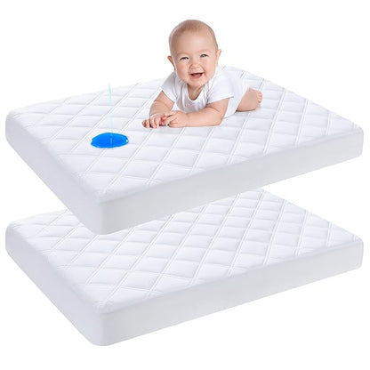 Yoofoss Waterproof Pack and Play Mattress Protector 2 Pack, Quilted Pack and Play Mattress Pad Cover Ultra Soft and Breathable, Playpen/Playard Mattress Sheet for Standard Pack n Play Size 39''x27''