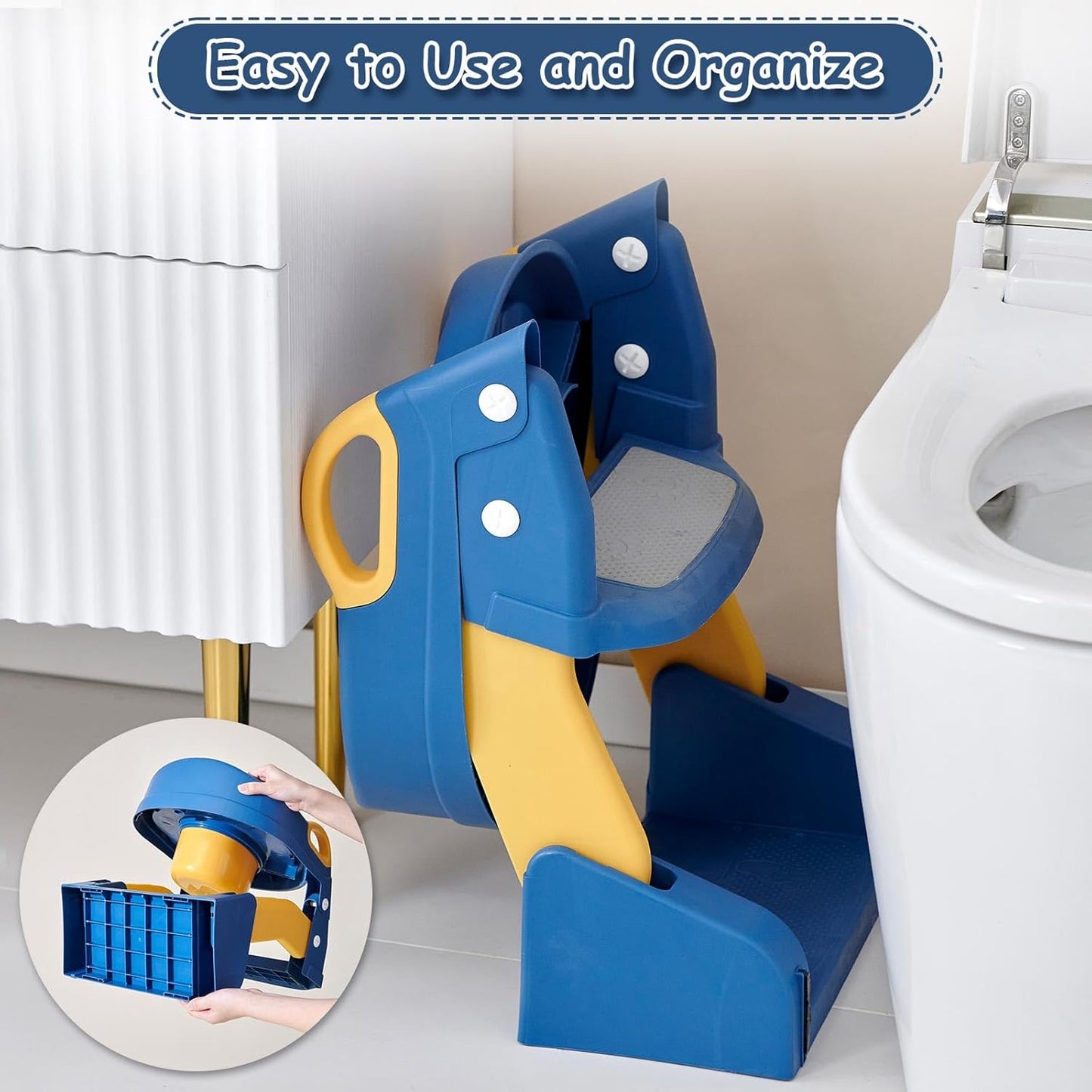 3 in 1 Toddler Potty Training Seat Chair with Ladder and Basin for Boys and Girls, Adjustable Kids Potty Training Seat for Toilet with Anti-Slip Wide Steps and Safety Handles (Green)