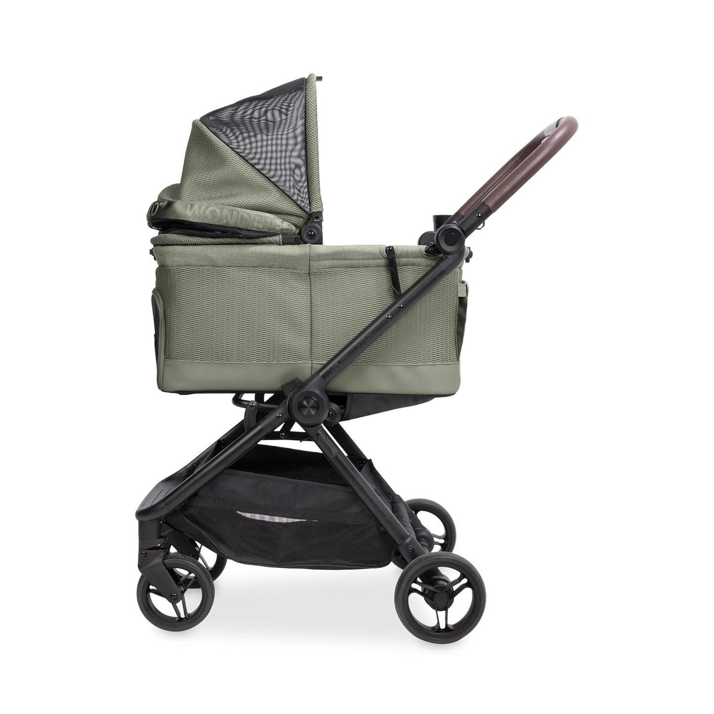 WonderFold Bella Pet Stroller - Autofold Design with Lightweight Aluminum Frame, Breathable Carriage Fabrics and Canopy, Safety Tethers & Easy-Clean Interior - Graphite Black