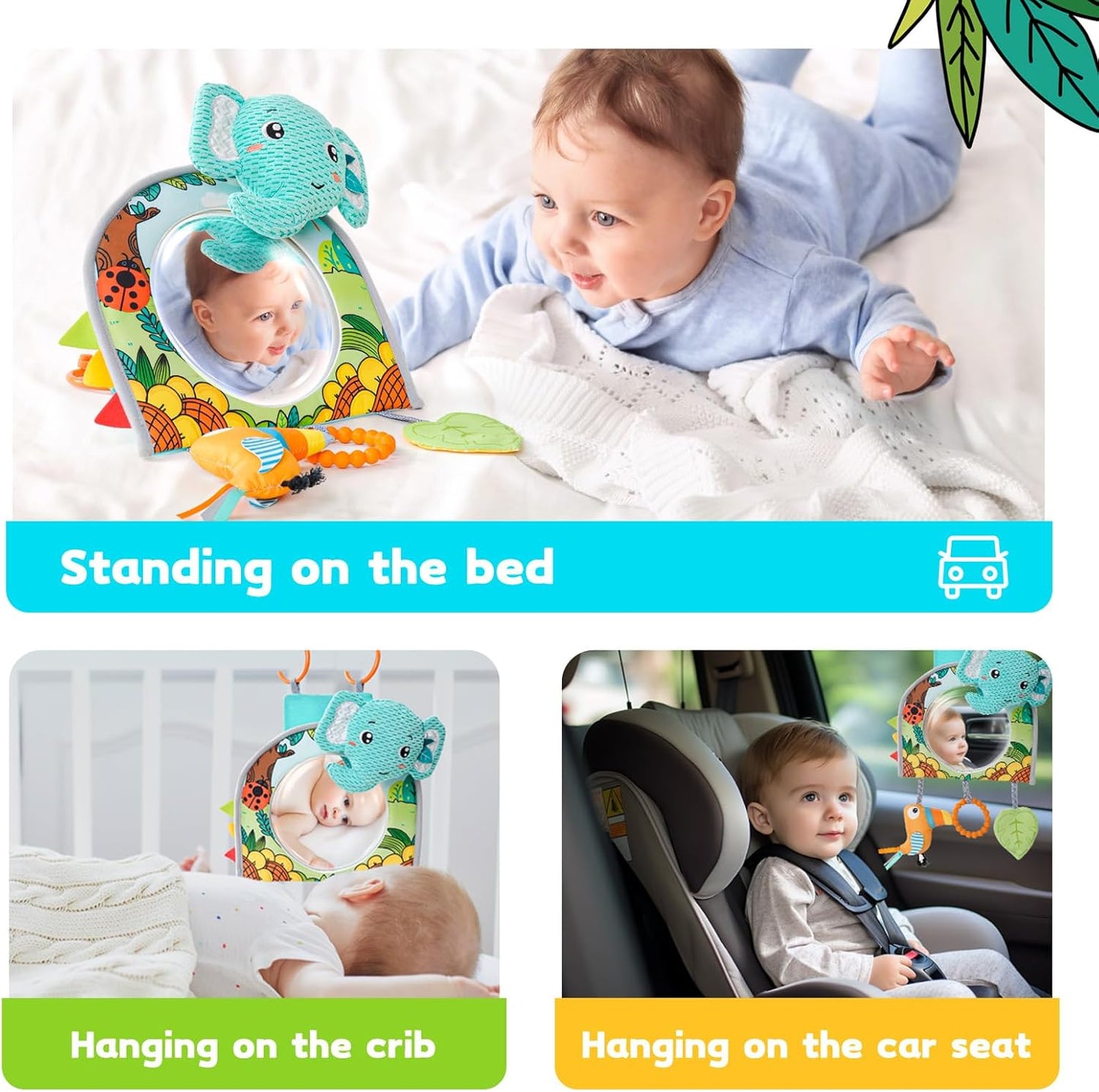 Koty Infant Car Seat Toy - Kick and Play Activity Center with Mirror, Teether and Crinkle Paper, Fun Travel Baby Toy for Rear Car Seat, Easier Drive with Newborns, Babies