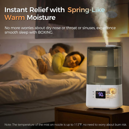 BOXING 4.5L Warm and Cool Mist Ultrasonic Humidifier for Bedroom Large Room, Top Fill Essential Oil Diffuser with Remote, Auto Shut-Off Quiet Sleep Mode, Humidistat, Timer, BPA-Free, 45H Runtime